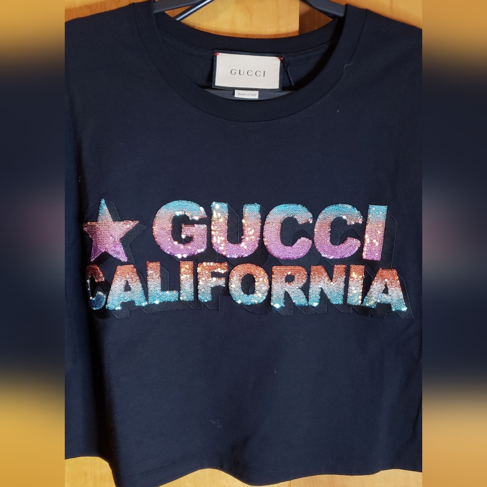 SOLD***Gucci Cropped T Shirt Embellished Sequins XL - Picture 2 of 6